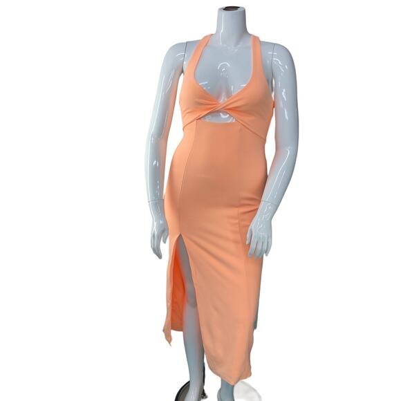 Show Me Your Mumu Womens Size M Luca Midi Dress Cantaloupe Twist Front Stretch - Picture 2 of 16